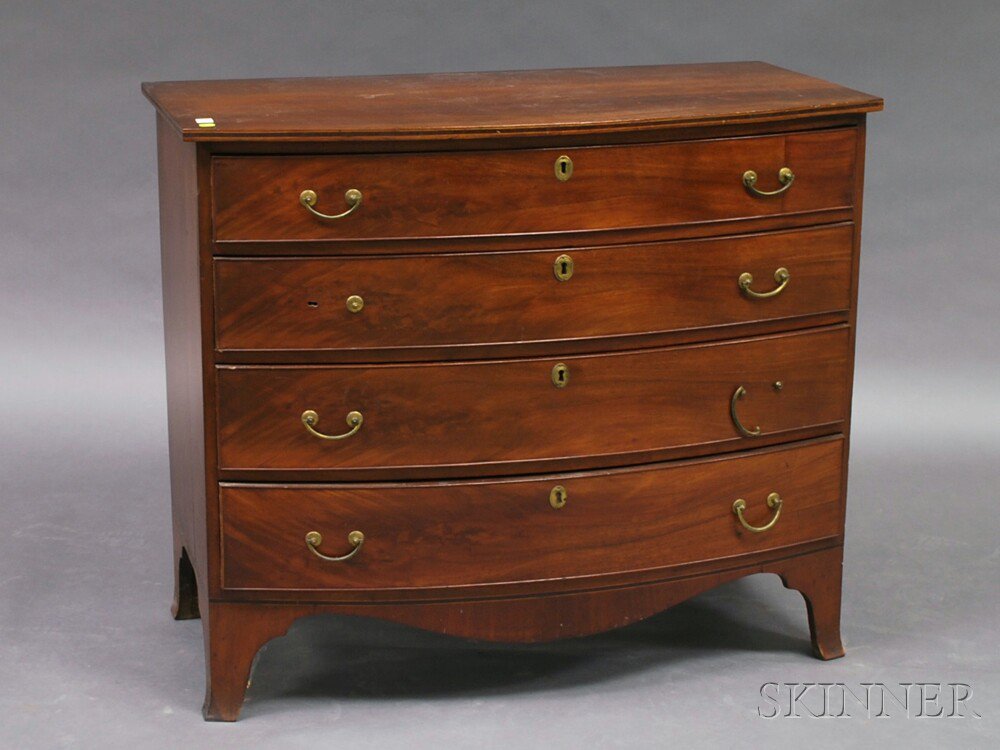 Appraisal: Federal-style Inlaid Cherry and Mahogany Veneer Bowfront Chest of Drawers