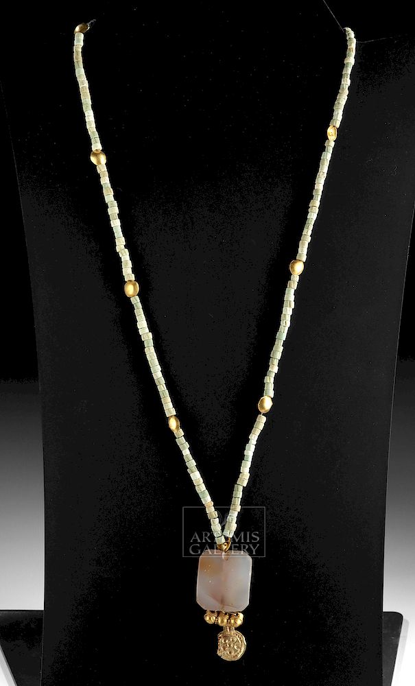 Appraisal: Sumerian Gold Pink Quartz Faience Necklace - g Ancient Near