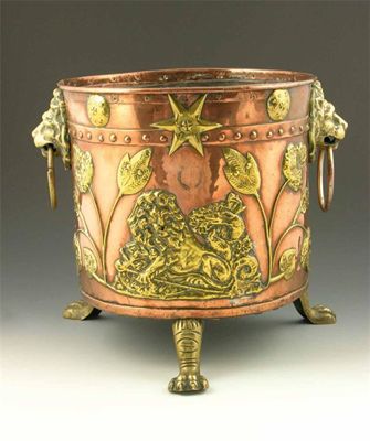 Appraisal: A late th century copper log bin with applied embossed