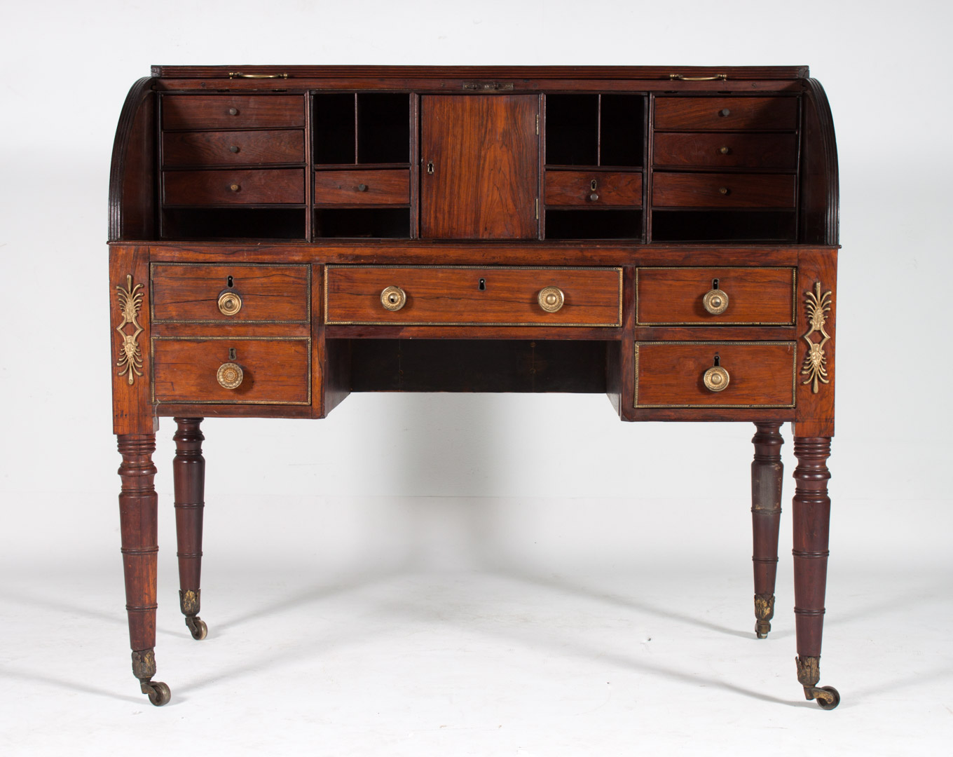 Appraisal: Regency rosewood tambour desk third quarter- th century fitted interior