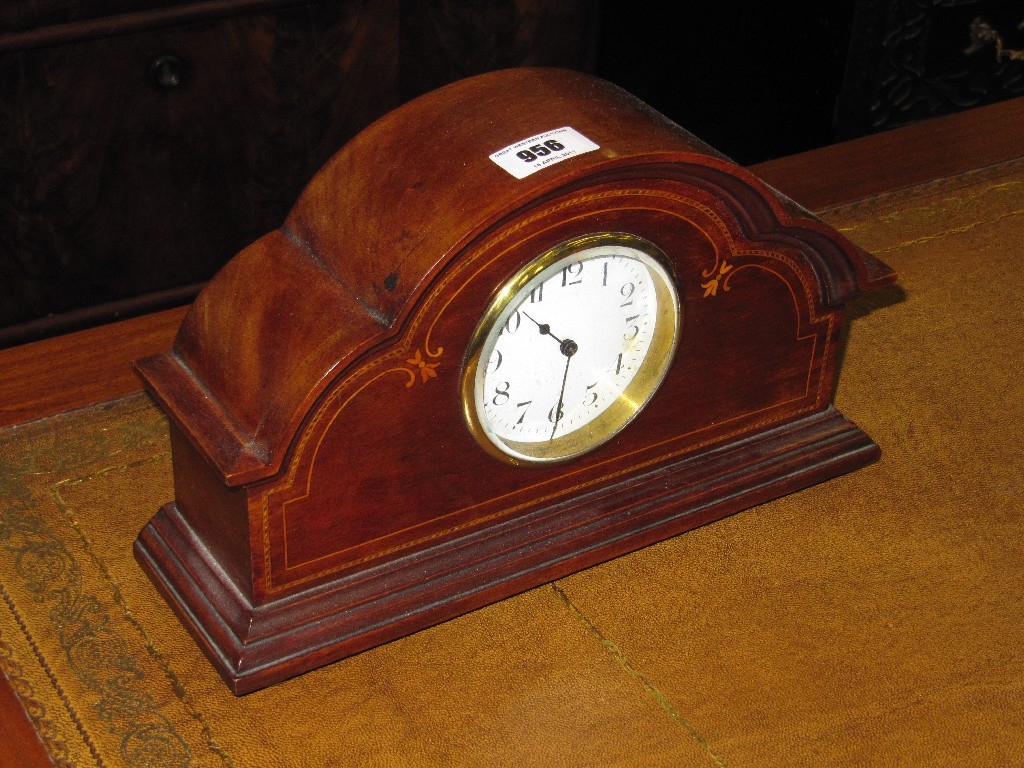 Appraisal: Edwardian mahogany inlaid mantel clock with white enamel dial