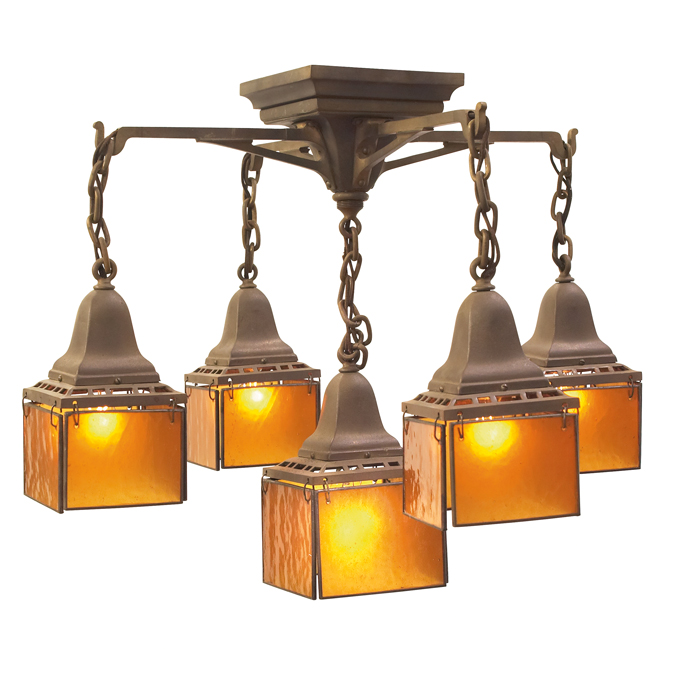 Appraisal: Arts Crafts chandelier five-light form with original brass patina and