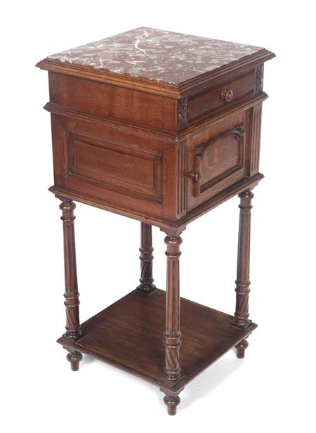 Appraisal: A Victorian marble top oak pot cupboard the moulded square