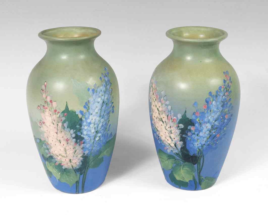 Appraisal: PR SARAH MCLAUGHLIN WELLER HUDSON POTTERY VASES Decorated and signed