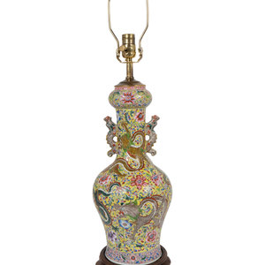 Appraisal: A Chinese Export Famille Jaune Porcelain Dragon Vase Mounted as