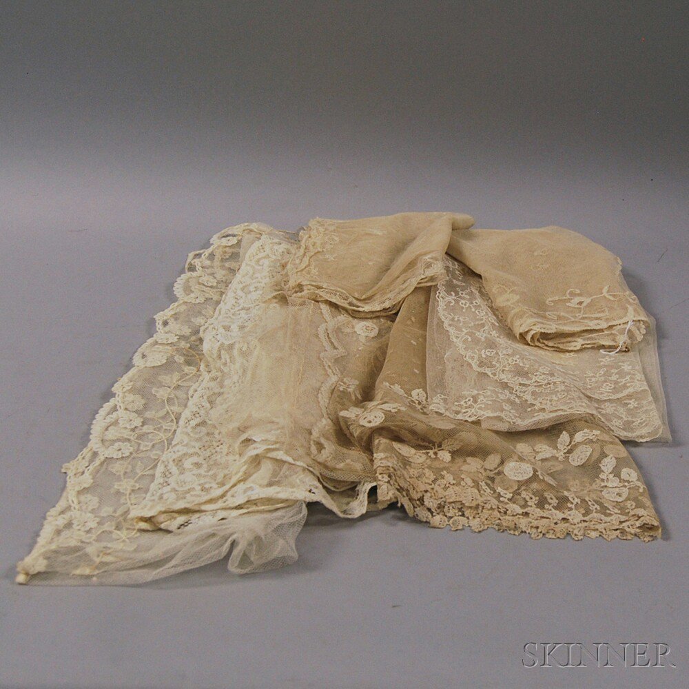 Appraisal: Seven Embroidered and Appliqued White Lace Veils France and Belgium