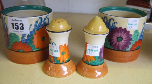 Appraisal: A pair of Clarice Cliff condiments decorated in the 'Gay