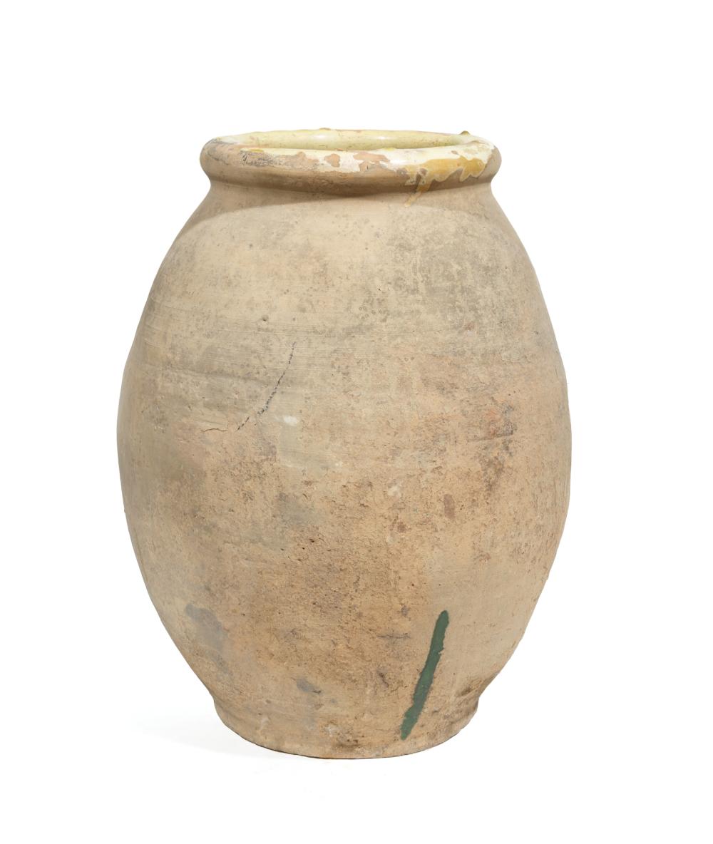 Appraisal: Small French Terracotta Olive Jar th c yellow glazed interior