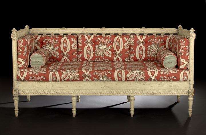 Appraisal: Scandinavian Neoclassical Creme-Peinte Settee mid- th century of box form