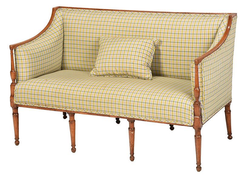 Appraisal: Sheraton Beech Wood and Plaid Upholstered Settee British early th