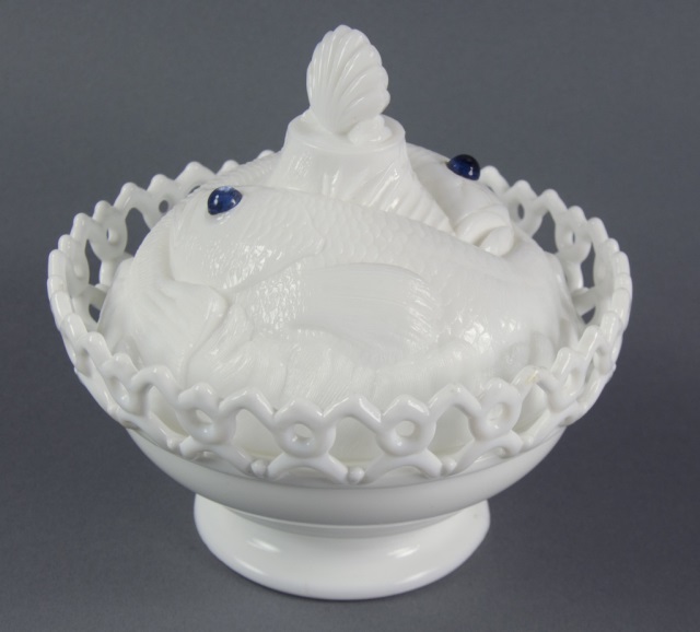 Appraisal: T B Atterbury Milk Glass Covered DishPatented August Cover with