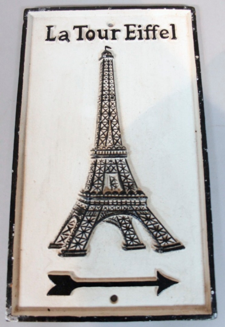 Appraisal: A modern metal Eiffel Tower sign in black and white