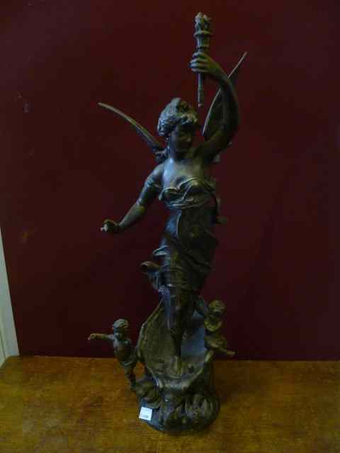 Appraisal: A SPELTER FIGURE of a Classical Maiden with cherubs holding