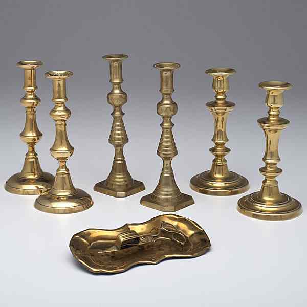 Appraisal: English Lighting Group English th century three pairs of brass