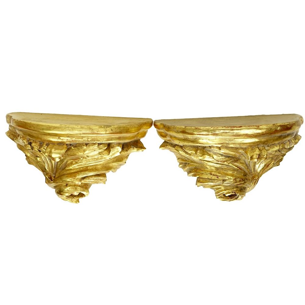 Appraisal: Wall Brackets Pair of Giltwood Carved Rococo Style Wall Brackets