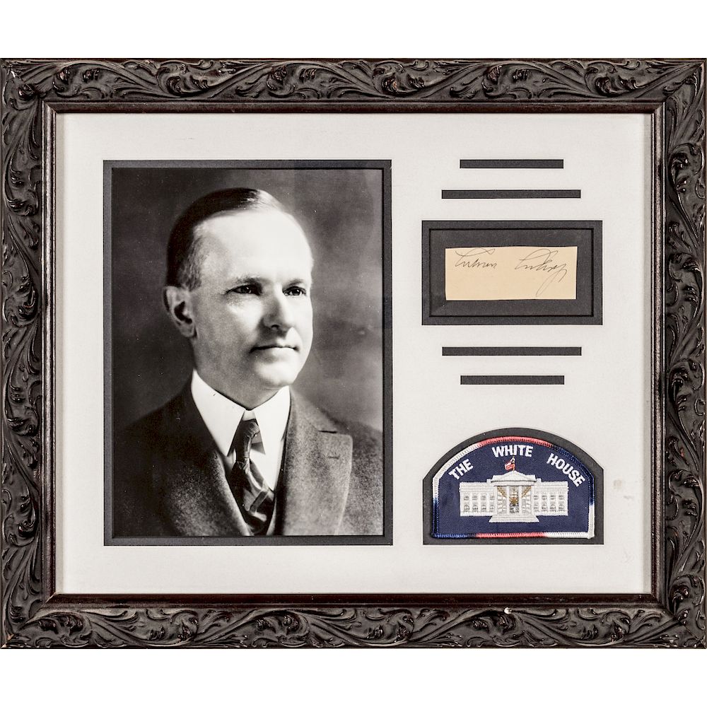 Appraisal: Beautifully Displayed President CALVIN COOLIDGE Framed Clipped Autograph Autographs Beautifully