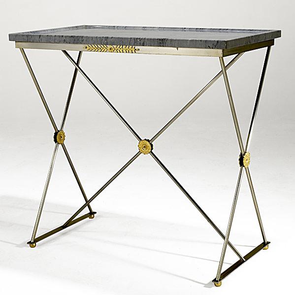 Appraisal: BRUSHED STAINLESS STEEL SERVING TABLEGray granite top th c x