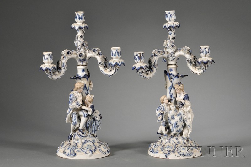 Appraisal: Pair of Dresden Porcelain Four Light Candelabra late th early