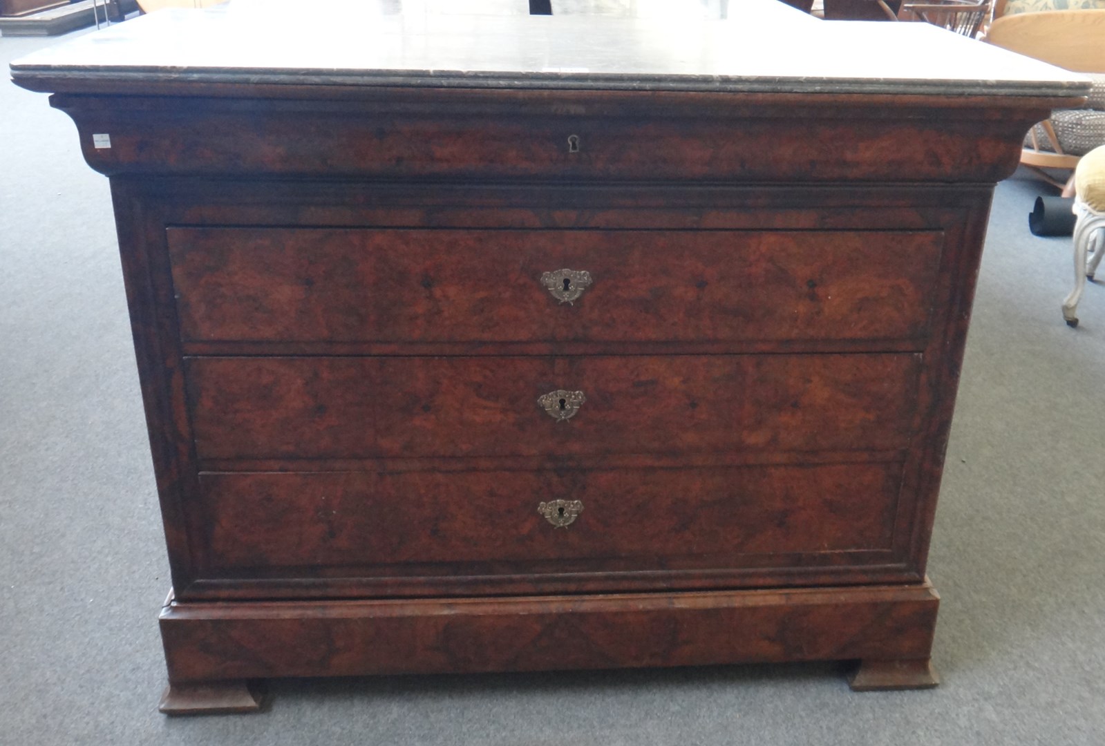 Appraisal: A th French marble top commode with figured walnut five