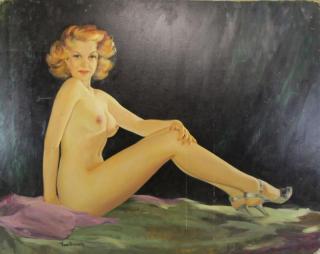 Appraisal: VION DOREK Large Oil on Board Pin-Up Nude Signed lower