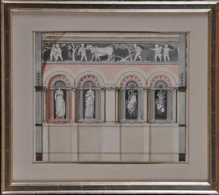 Appraisal: FRENCH SCHOOL LATE TH C ARCHITECTURAL INTERIOR RENDERING OF ORNAMENTED