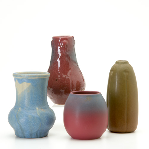 Appraisal: VAN BRIGGLE Four vases including a blue bulbous vase and