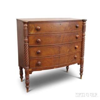 Appraisal: Federal Carved Mahogany Bow-front Chest of Drawers New England th