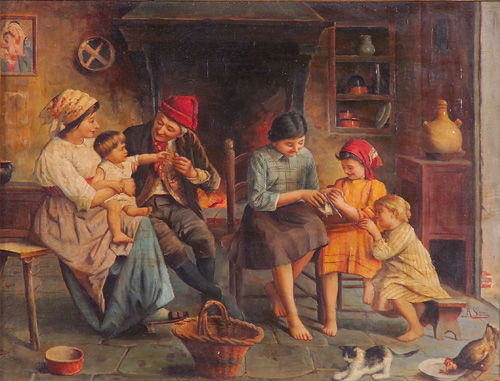 Appraisal: Alessandro Sani Italian active - Family in the Farmhouse Kitchen