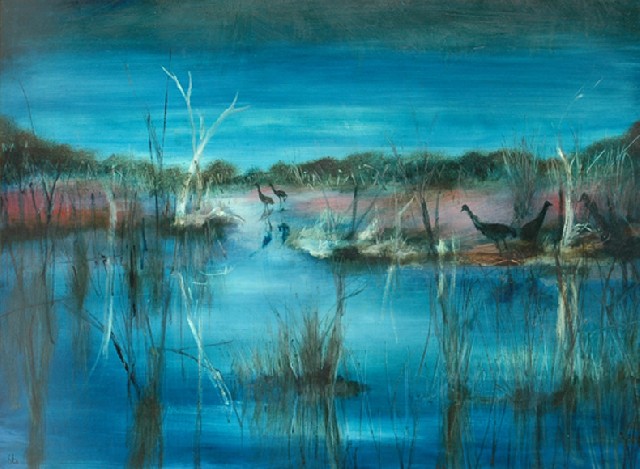 Appraisal: Pro Hart - Landscape with Emus oil on board signed