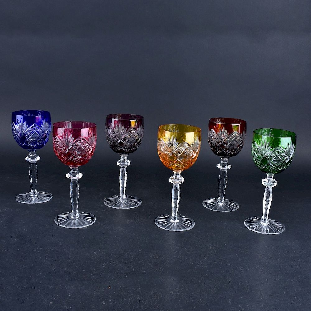 Appraisal: Six Bohemian Style Colored Cut Glass Goblets Set of Six