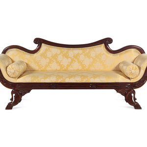 Appraisal: A Classical Style Carved Mahogany Swan-Foot Sofa th Century Height