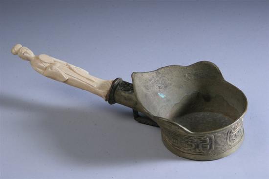 Appraisal: CHINESE BRASS AND IVORY IRON WITH MEIREN-FORM HANDLE - in