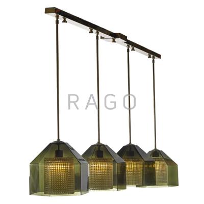 Appraisal: CARL FAGERLUND ORREFORS Four-pendant fixture s Glass brass four sockets