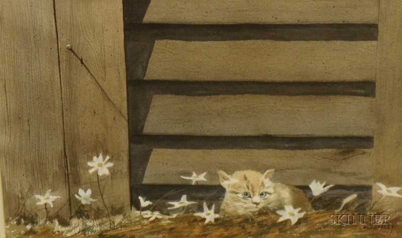 Appraisal: Framed Watercolor on Paper board of a Kitten by a