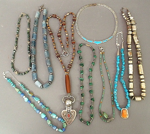 Appraisal: - Group of silver and beaded necklaces with various stones