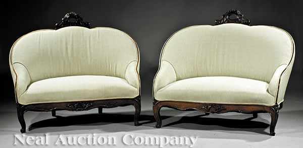 Appraisal: A Pair of American Rococo Carved Rosewood Slipper Settees mid-