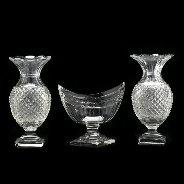 Appraisal: ASSEMBLED ANGLO IRISH GLASS GARNITURE th century three pieces including