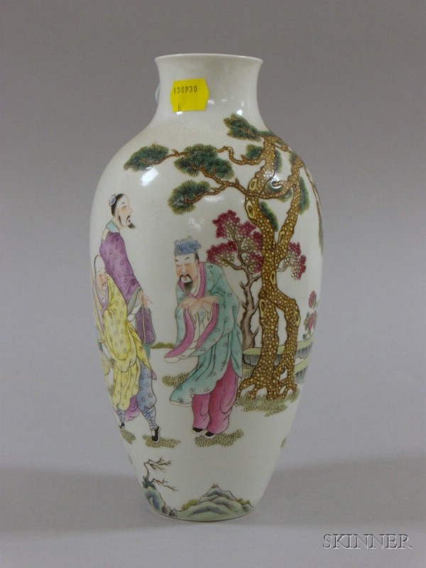 Appraisal: Famille Rose Vase depicting three figures and a tree approx