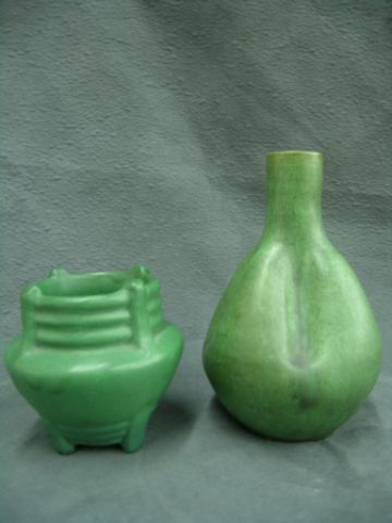 Appraisal: Two pieces of green Muncie Pottery including footed bowl and