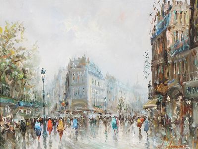 Appraisal: J Giordano th Century Paris scene Signed Oil on canvas