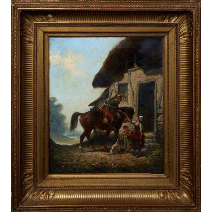 Appraisal: Emile Bujon French Officer Leaving Home oil on canvas signed