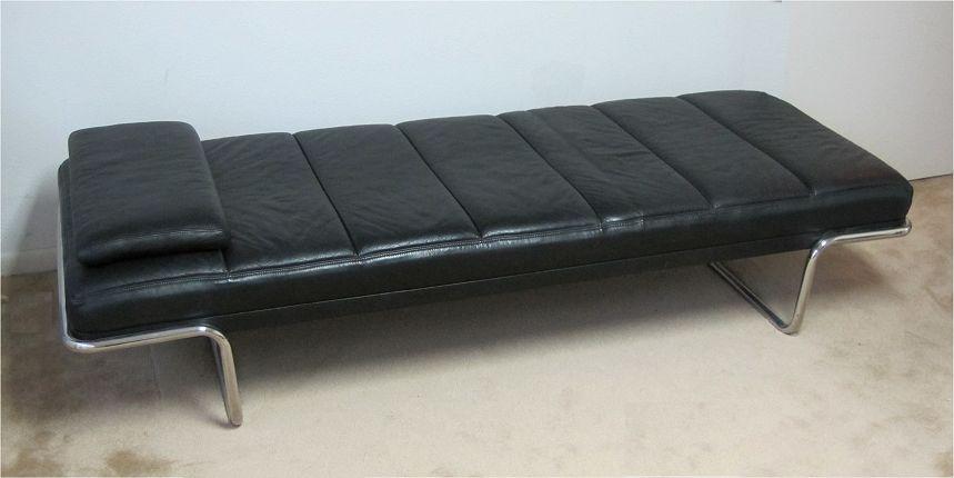 Appraisal: BRAYTON INTERNATIONAL BLACK LEATHER LOUNGER Chromed tubular metal and leather