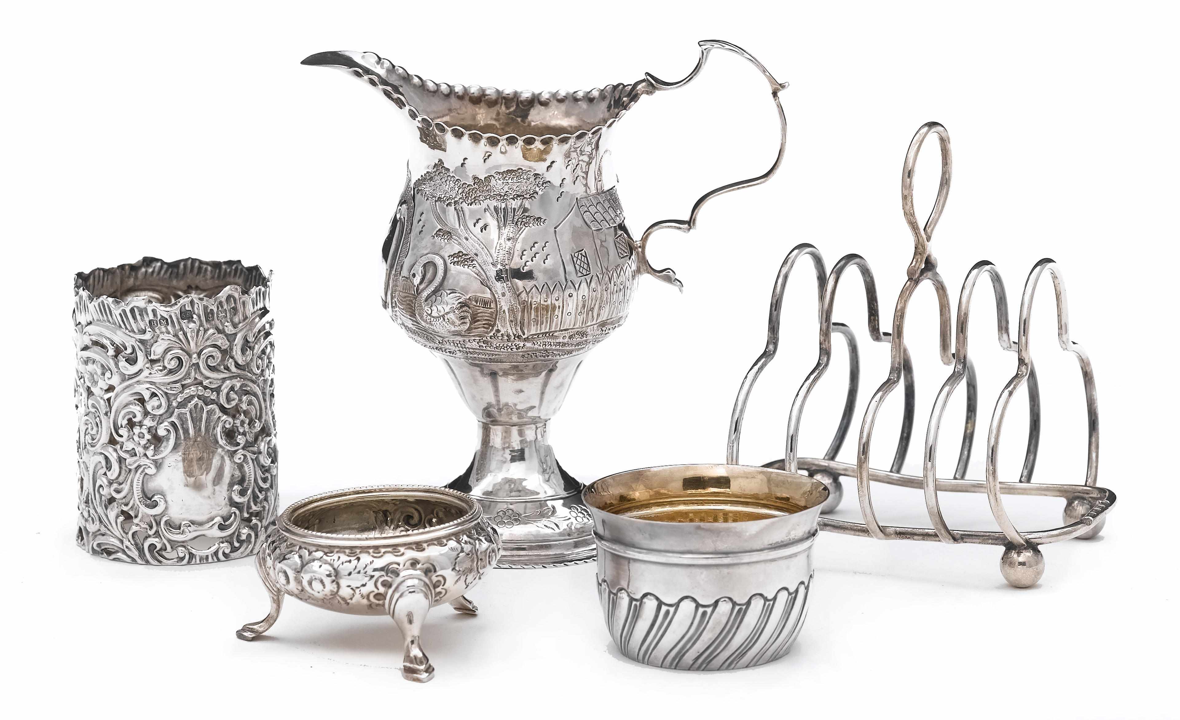 Appraisal: An English silver group of table articles Comprising a George