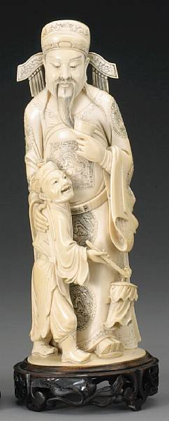 Appraisal: An ivory figure of a drunken court official and attendant