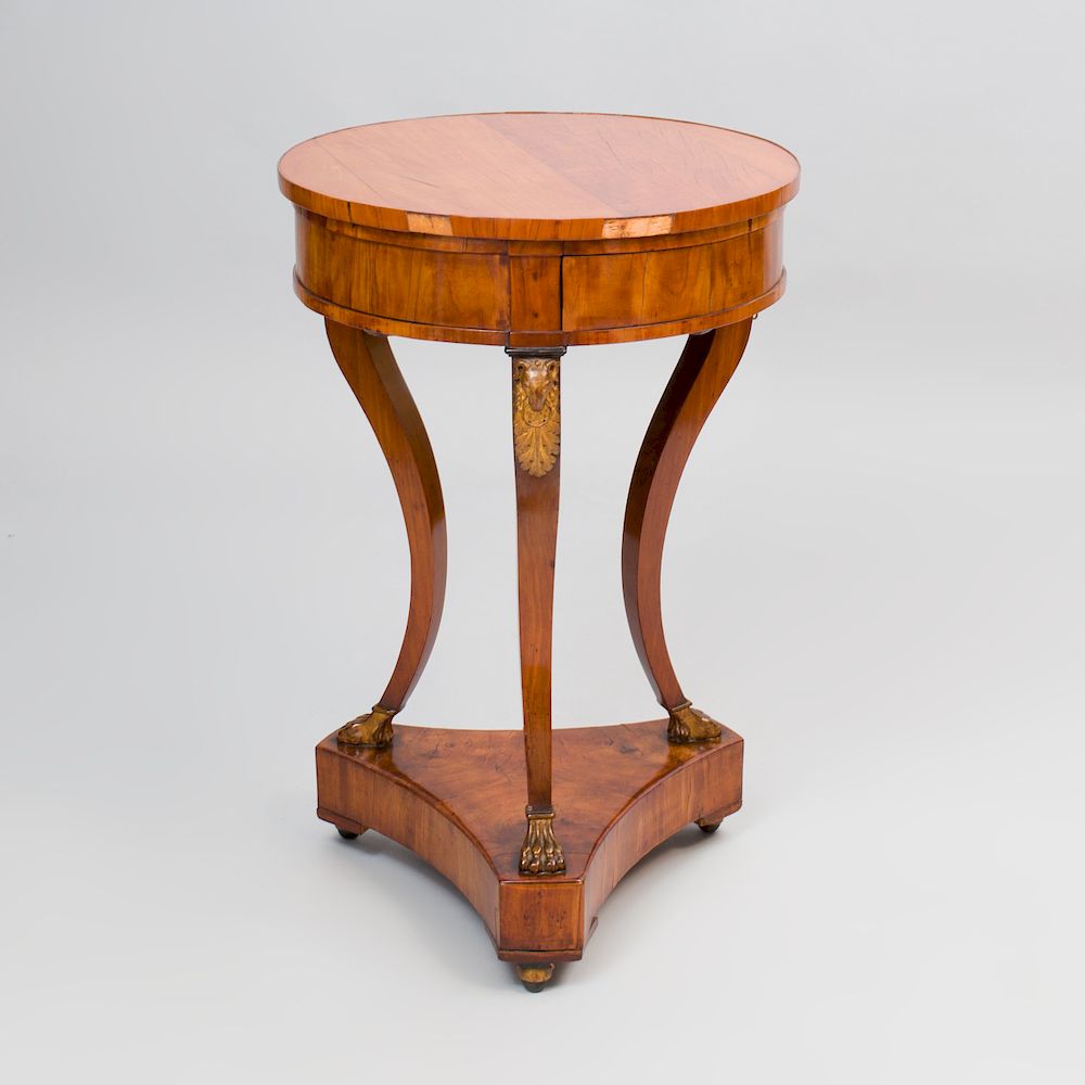 Appraisal: Biedermeier Cherry and Parcel-Gilt Side Table x in diam Condition