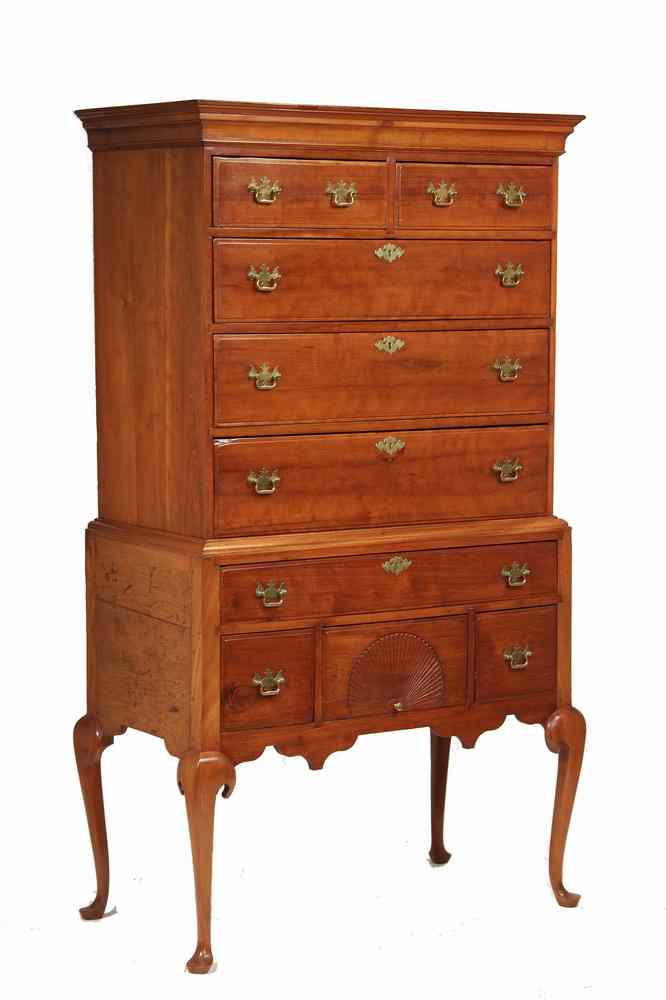 Appraisal: CHIPPENDALE HIGHBOY - th c Cherry Chippendale Highboy set on