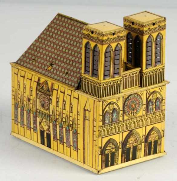 Appraisal: Tin Litho Cathedral Toy Description German Working Marked Made in