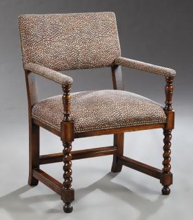 Appraisal: English Style Carved Oak Armchair th c on rop English