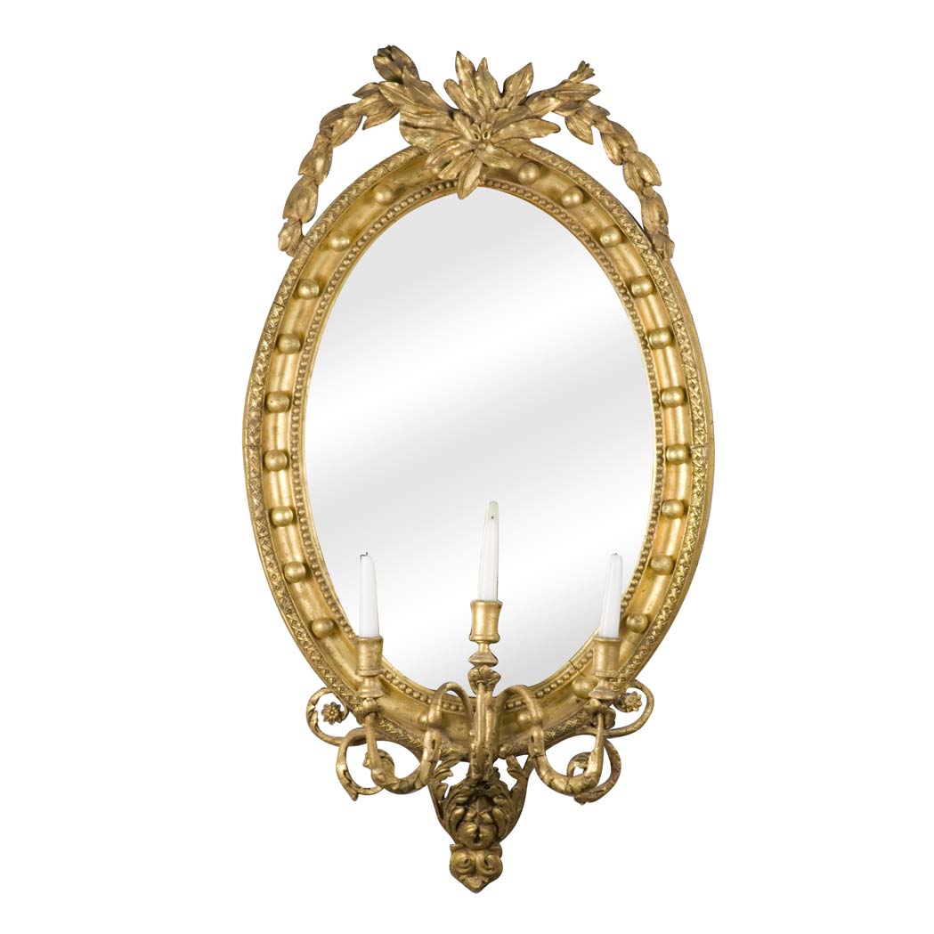 Appraisal: George III Style Gilt-Wood Mirror Back Three-Light Girandole Height inches