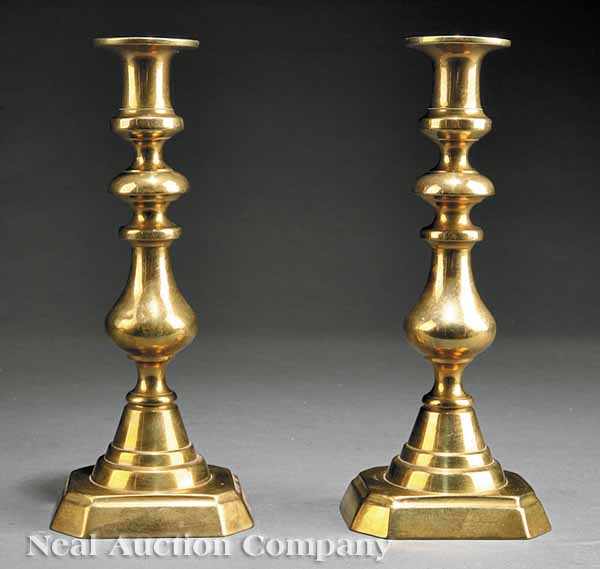 Appraisal: A Pair of Antique American Brass Candlesticks mid- th c